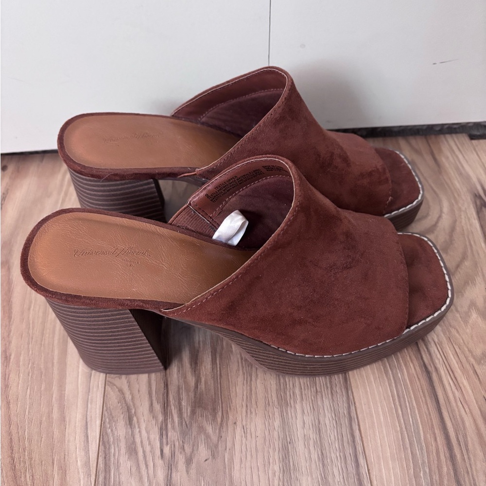 Universal Thread Brown Suede Open-Toe Slide Heels - image 2